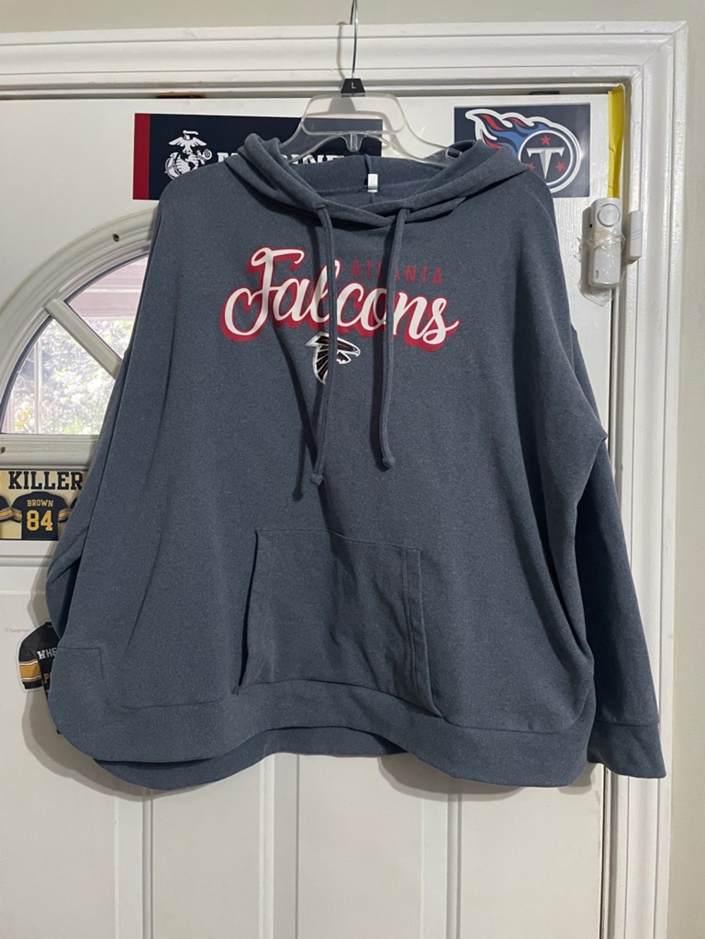Atlanta Falcons Gray Pullover Hoodie with Red Script
